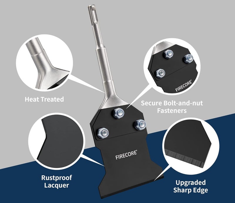 Firecore SDS Plus Floor Scraper with Spare Bolts and Nuts, 4 Inch x 10 Inch Rustproof Tile Removal Tool Thinset Remover Chisel Bits for Rotary Hammer Drill, Flooring Adhesives Remover FS23410B - Image 2